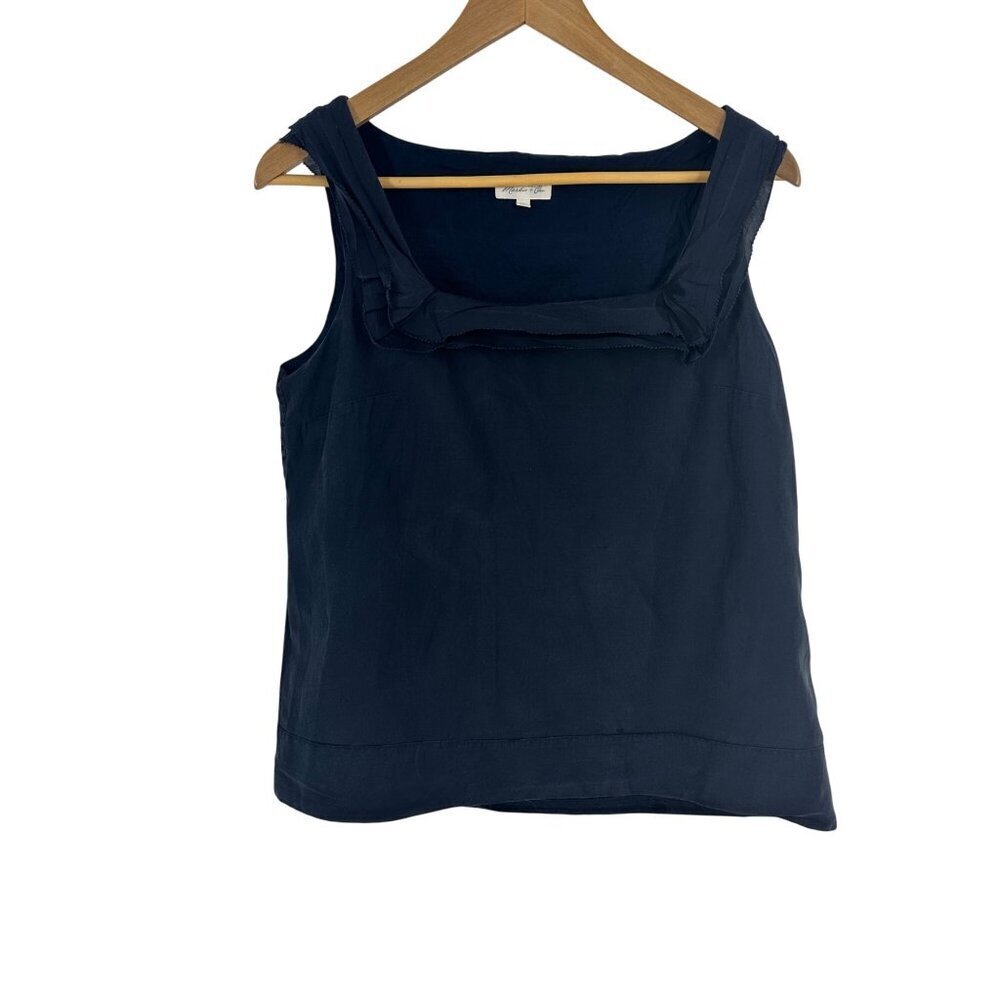 Martin + Osa Navy Sleeveless Top With Ruffle Detail  Womens 6 100% Cotton